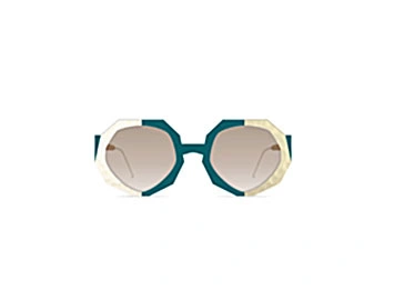 white and blue eyeglasses with unusual shape